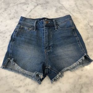 Ultra high rise blue denim shorts